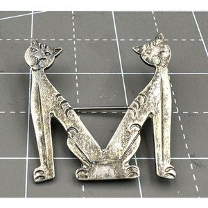 Vintage Sterling Silver Egyptian Cat Letter M Brooch